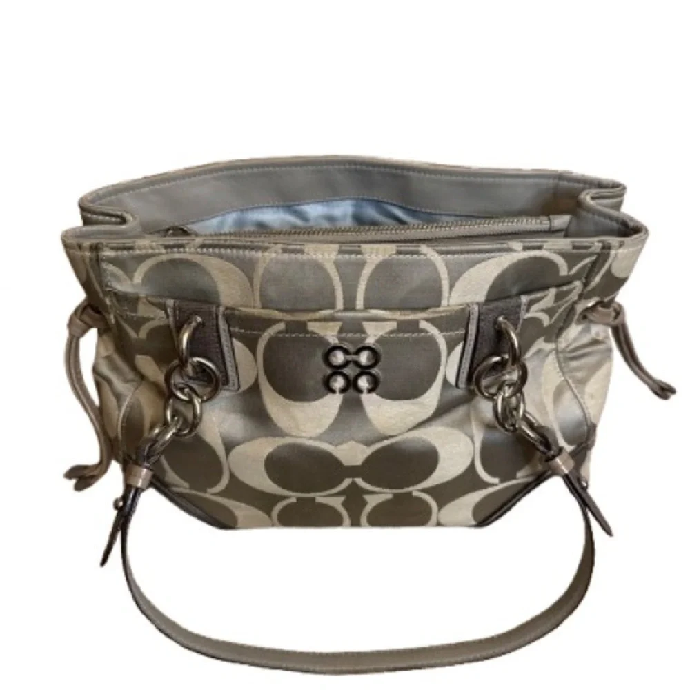 Coach Colette 16475 Signature Sateen Carryall Taupe Brown Tote